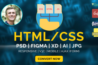 responsive website, PSD to html, figma to html, xd to html