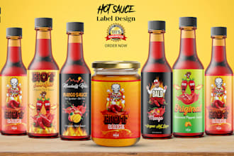 make creative unique hot sauce label, spice, product label design