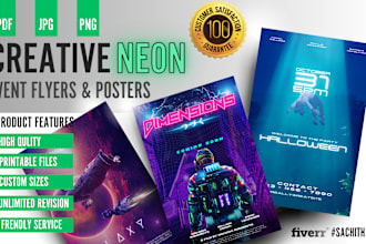 make modern neon flyer designs within 24h