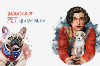 paint a realistic watercolor pet and owner from photo