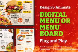 design and animate digital menu, digital menu board  or tv menu