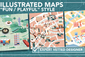 draw a custom illustrated map in a fun playful style using illustrator