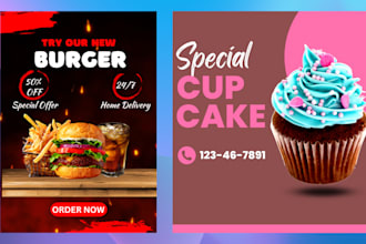 design impressive food poster, flyer, banner, menu card for restaurant
