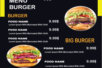 design professional, modern, a la carte, food menu