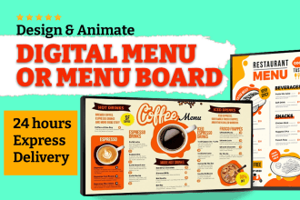 design digital food menu, digital menu board or animation