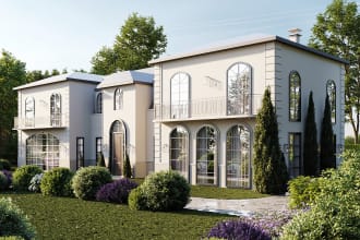 create 3d photo rendering exterior and interior for house