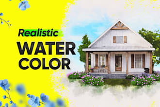 edit your house photo in a luxury watercolor painting style