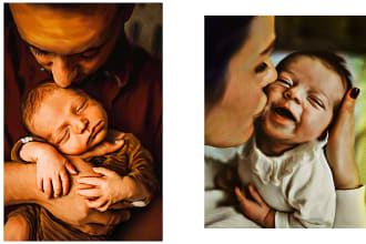 draw realistic new born baby and family   digital oil painting