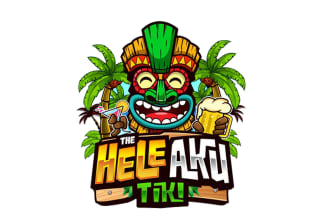 create amazing tiki  mask bar lake surfboard logo with unlimited revisions