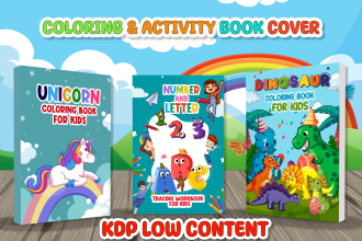 design kids coloring and activity book cover for amazon kdp low content