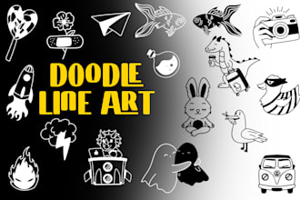 draw cartoon line art minimalist doodle illustrations, icons