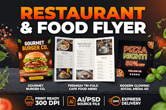 restaurant food flyer, poster, and digital menu
