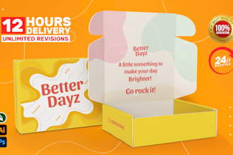 do packaging box design, mailer box, and label design with 3d mockup