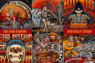 draw skull skeleton artwork for logo and merchandise