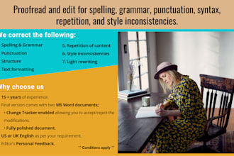 proofread and edit any copy for spelling, grammar, punctuation, and syntax