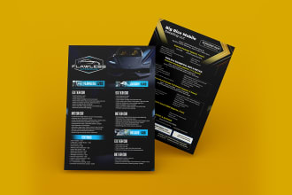 do car wash menu, poster, price list, and detailing leaflet design