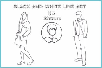 draw custom line art portrait, faceless outline drawing 2 hour