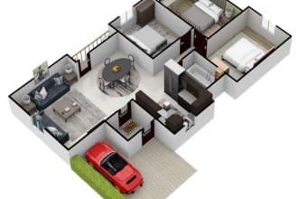 create 3d floor plan interior design and rendering