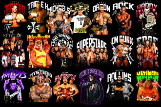 provide 50 wwe wrestling dtf dtg t shirts bundle designs