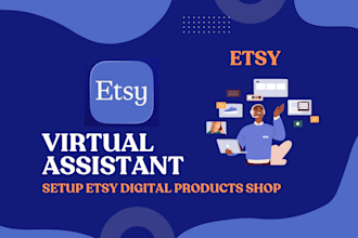 setup etsy digital products shop, etsy banner, etsy virtual assistant