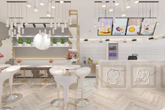 cafe, restaurants, coffee shop interior design 3d rendering