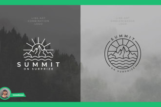do modern line art text, emblem, or a badge logo design