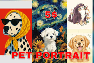 draw your pet dog cat portrait in my style to gift or tshirt printing