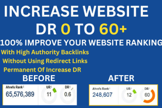 increase domain rating ahrefs domain authority DR 60 with dofollow backlinks