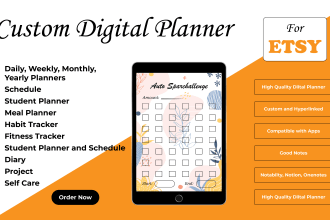 do custom etsy digital planner, journal, calendar