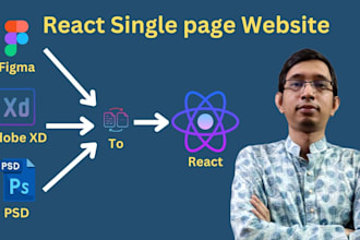 do react single page website from figma adobe xd or PSD