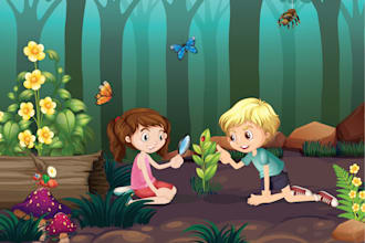 draw children story book illustration and children story book illustration