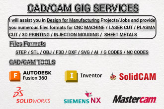 do 3d modelling, mastercam, solidcam, solidworks cam, fusion 360 cam