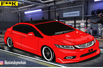 create a stylish jdm style car illustration