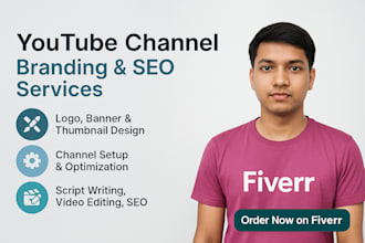create, setup and SEO youtube channel with logo, banner, intro, outro
