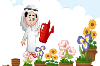 illustrate kids storybook  with arabic characters in english