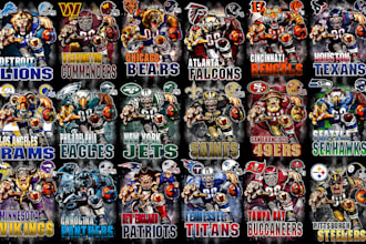 provide 31 NFL mascots dtf dtg t shirts bundle designs