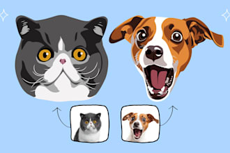 draw simple pet portrait vector for embroidery