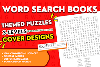 create word search books with cover design for KDP