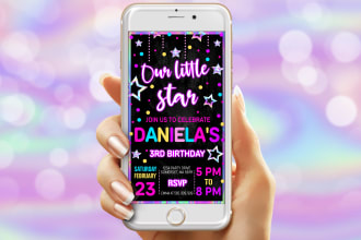 do stars birthday party digital, text phone invite