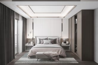 do interior design for living room, kitchen, bedroom, office and 3d rendering
