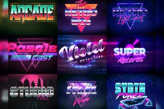 make 80s retro logo designs with neon sign chrome effects