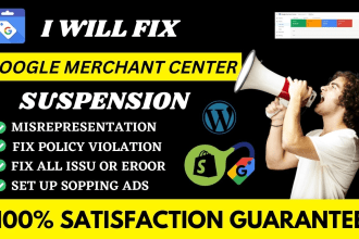 fix google merchant center suspension or misrepresentation