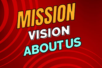 write  non profit mission and vision statement, core values, slogan and about us