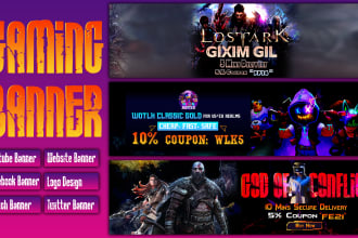design gaming youtube twitch twitter header facebook anime style banner and logo