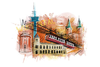 draw creative line art city skyline with watercolors