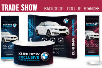 design trade show booth, exhibition stall, kiosk, 3d stand, pop up banner