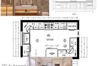 design 2d and 3d kitchen plans elevation and will render it
