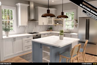create photorealistic 3d kitchen design and rendering