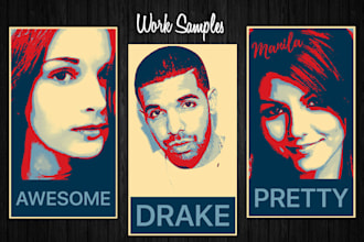 make your 3 photos into an Obama style poster