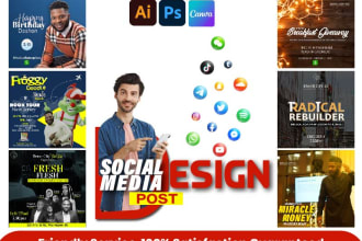 design social media posts, banners, headers, and youtube channel art